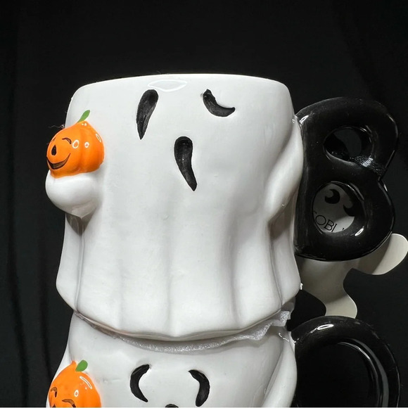 Goblin & Ghoul Ceramic Halloween Stacked BOO Ghost w/ Pumpkin Pal Coffee Mugs - Picture 7 of 12